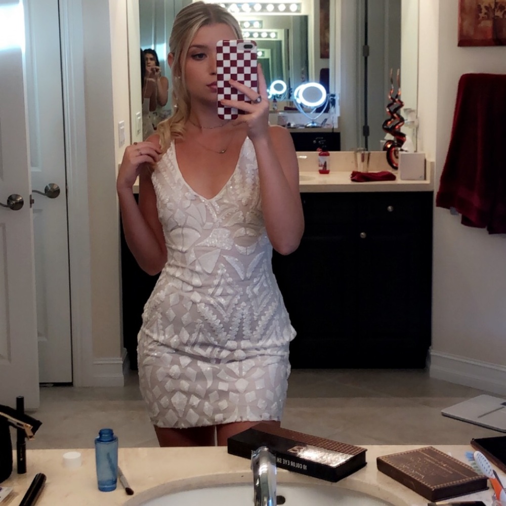 Sequined Mini Dress with Lace Up Back!